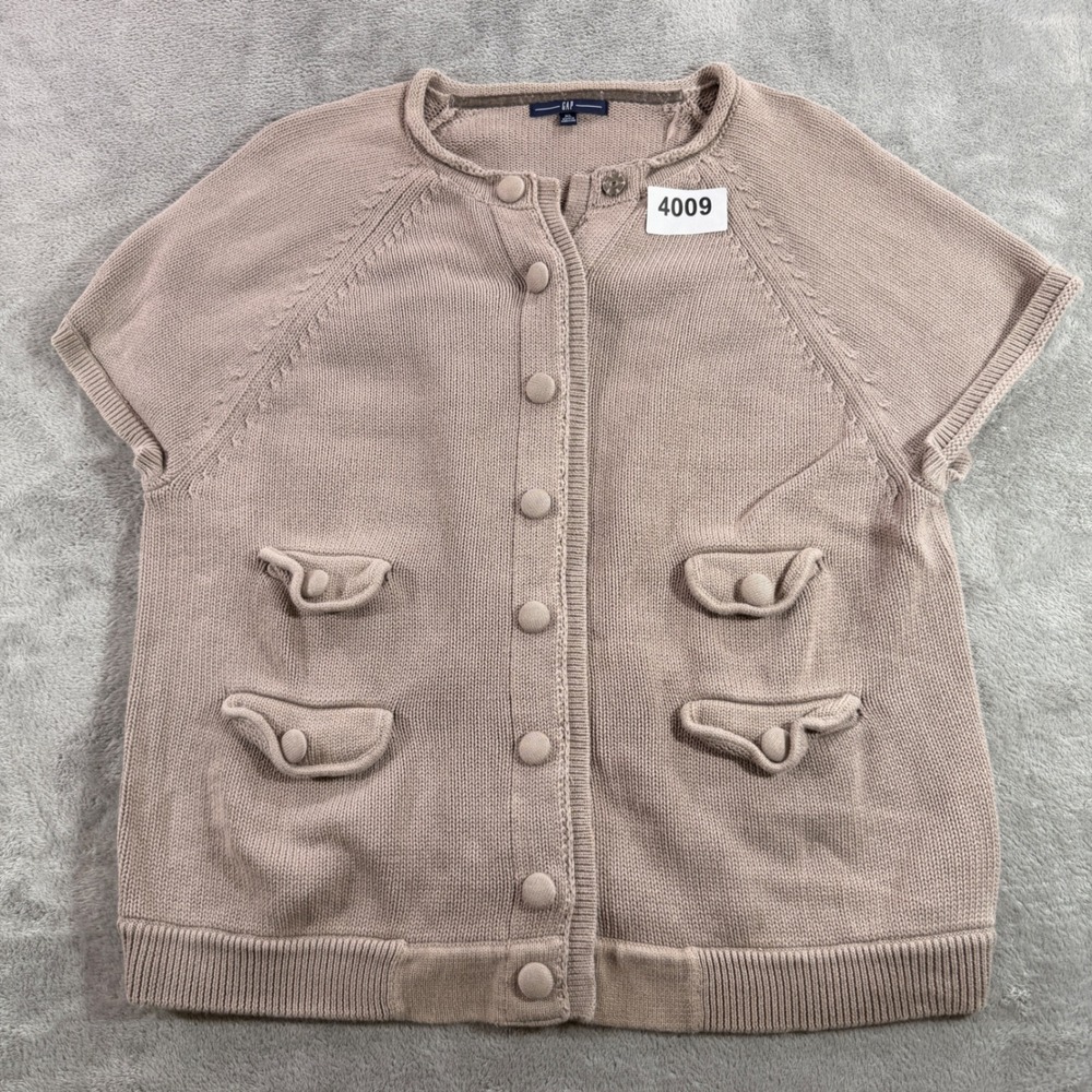 Gap Cardigan Women XL Taupe Mauve Short Sleeve Cotton Knit Button Front 502844